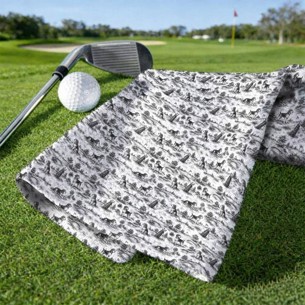 Beagle Toile De Jouy Golf Towel, Vintage Dog Pattern Golf Towels, Beagle Lover Golf Gift