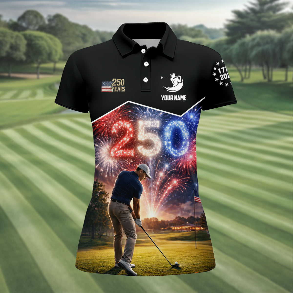 Custom America 250 Fireworks Golfer Polo Shirt, Women's Golf Polo, Golf Tops For Women