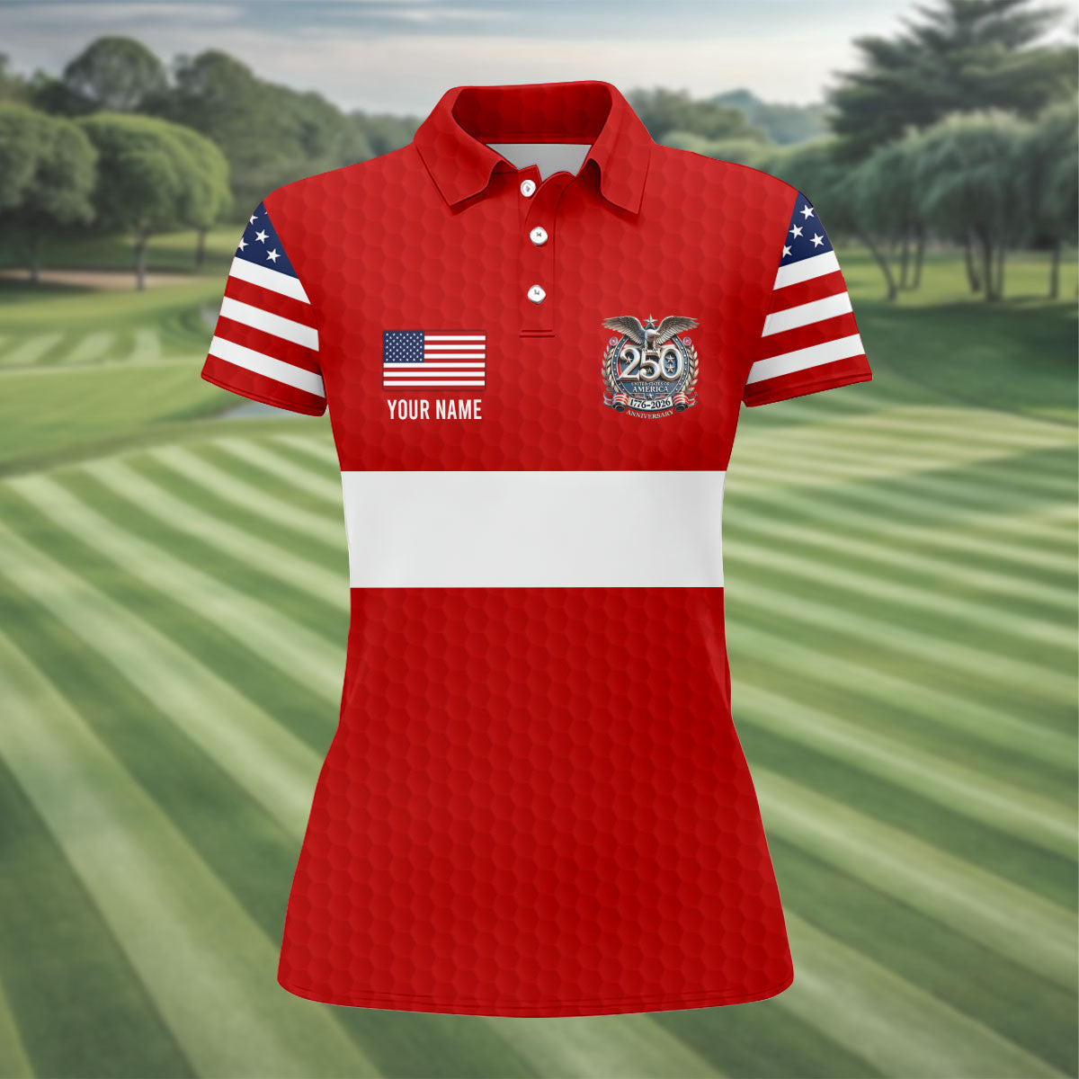 250 Years Red White Blue Stars And Stripes Golf Shirt, Patriotic 4th Of July Golf Shirt For Women