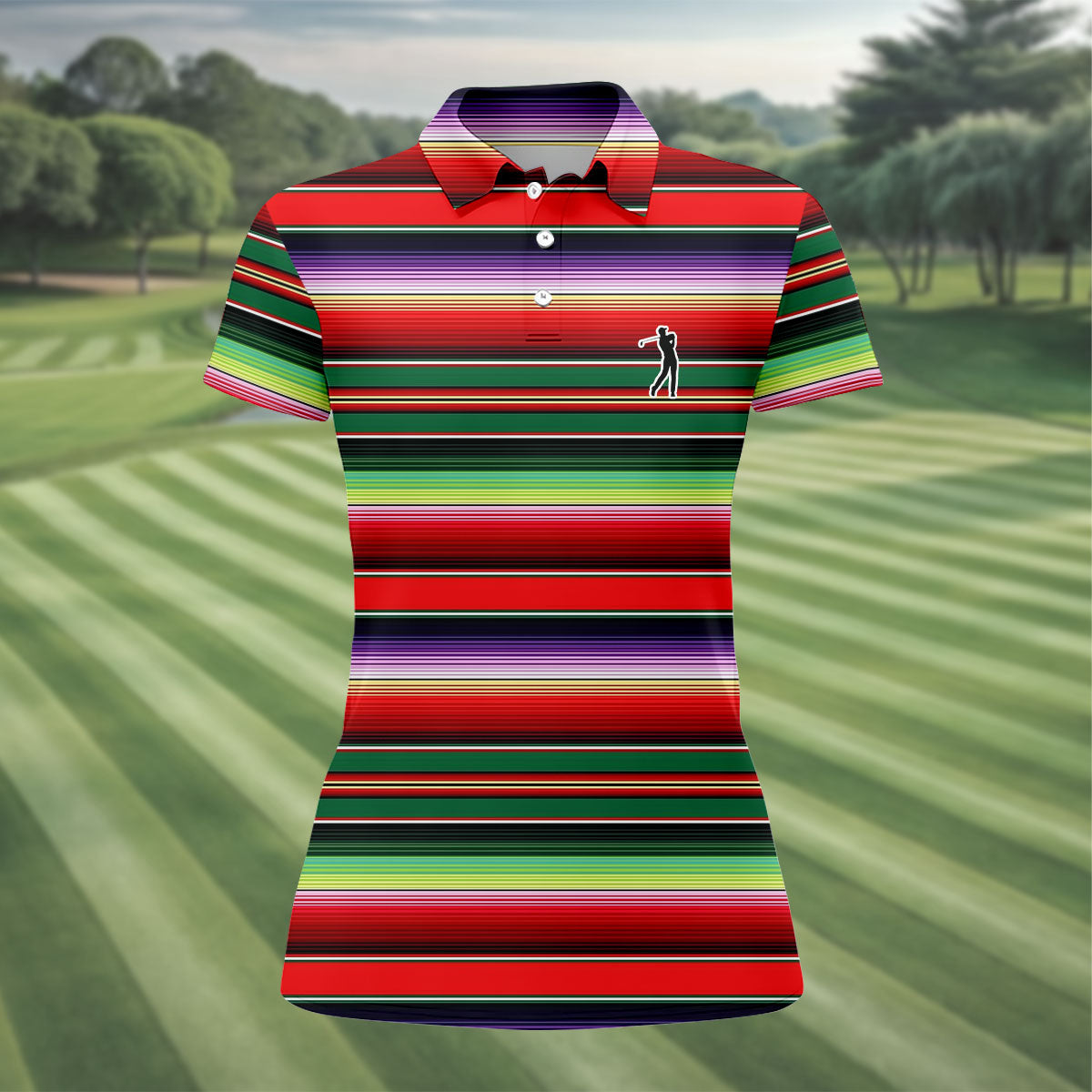 Colorful Stripes Sarape Pattern Cinco De Mayo Celebration Fiesta Themed Golf Shirt For Women