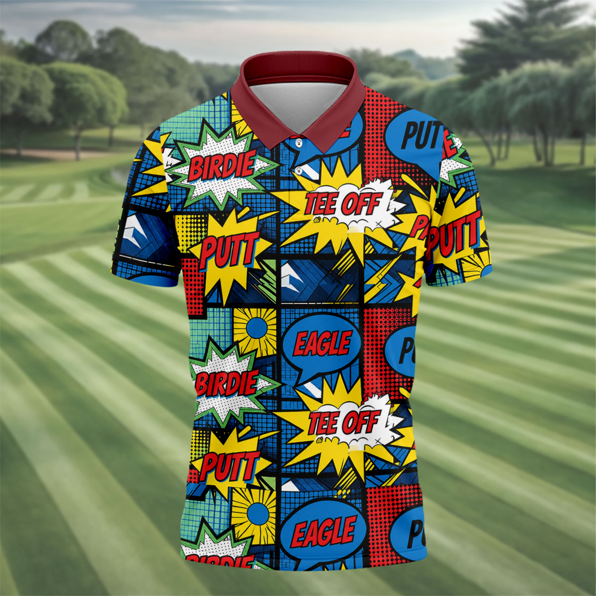 Birdie Tee Off Putt Comic Golf Shirt, Men's Golf Shirt, Golf Apparel For Men