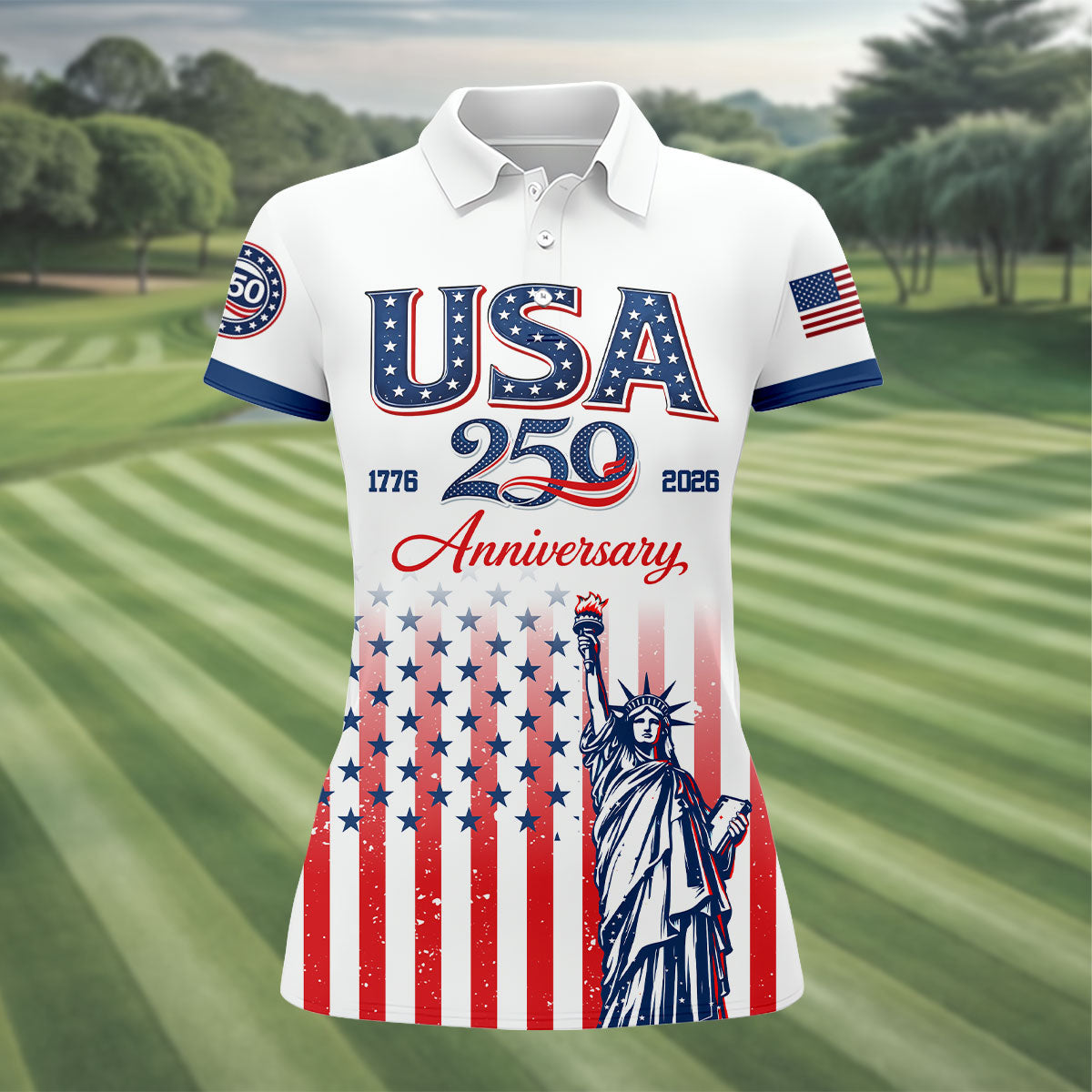 250 Anniversary Statue Of Liberty US Flag Golf Shirt, Patriotic 4th Of July Golf Shirt For Women