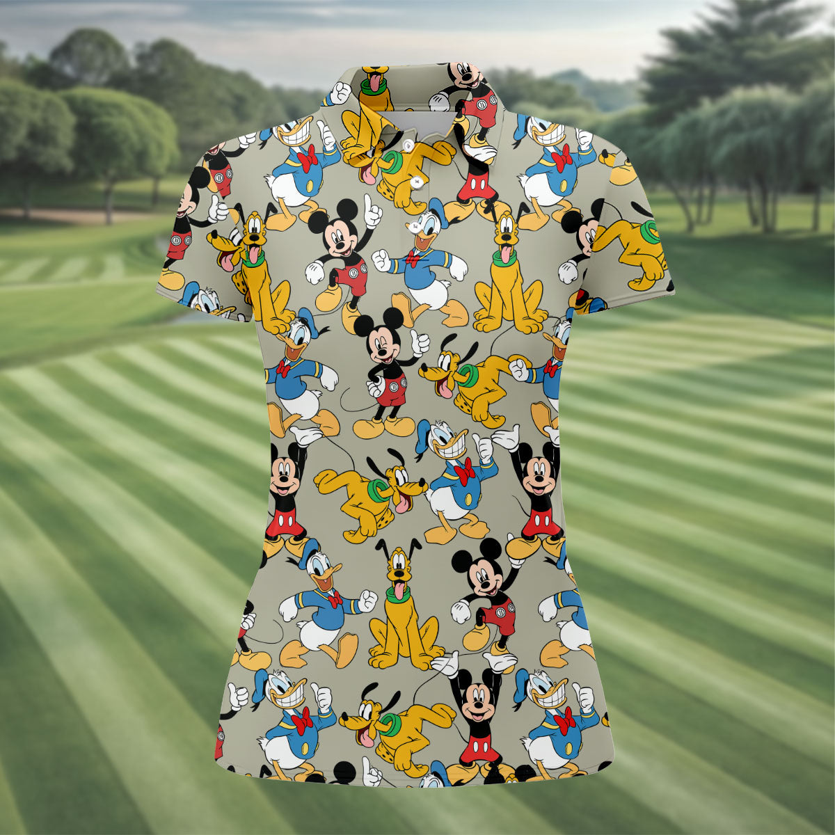 Classic Cartoon Character Pattern Golf Polo Shirt, Ladies Golf Shirts, Golf Tops For Women