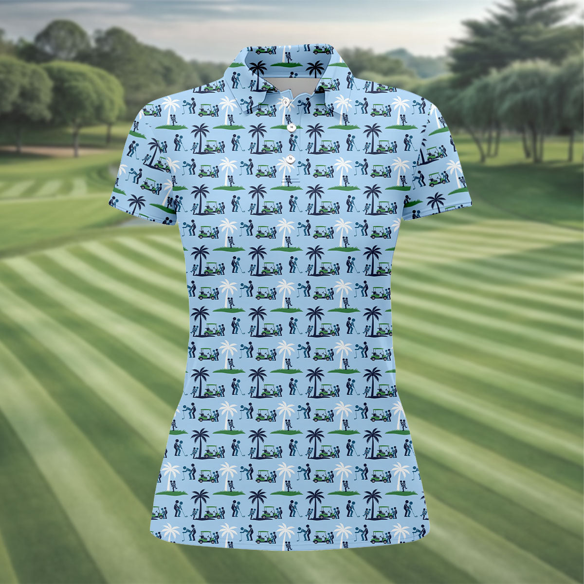 Funny Golf Cart Couple Pattern Women's Golf Tops, Golf Tops For Women, Women’s Golf Apparel