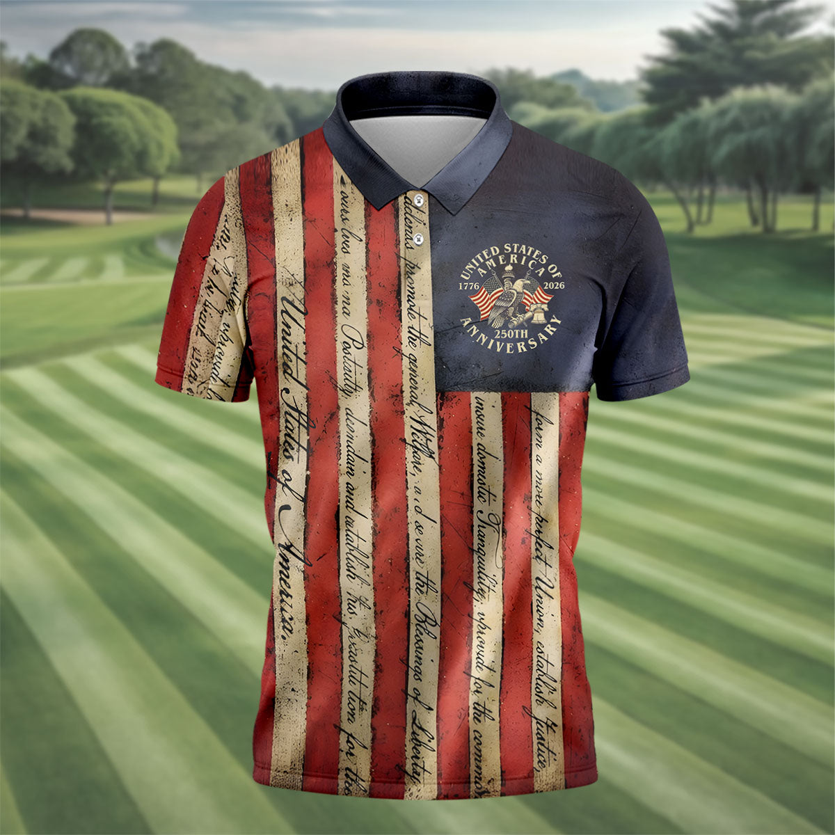 USA 250th Anniversary Distressed Flag Patriotic Golf Shirt, 4th Of July Golf Shirts For Men