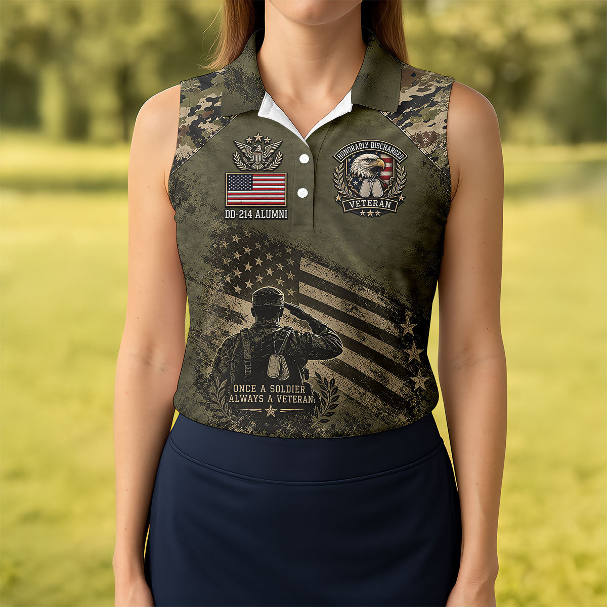 DD-214 Honorably Discharged Camo Polo Shirt, Womens Golf Polo, Veterans Day Shirt