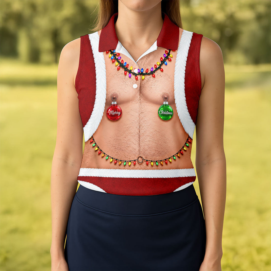 Funny Santa Ornament Lights Christmas Golf Shirt, Women’s Golf Polo, Golf Tops For Women