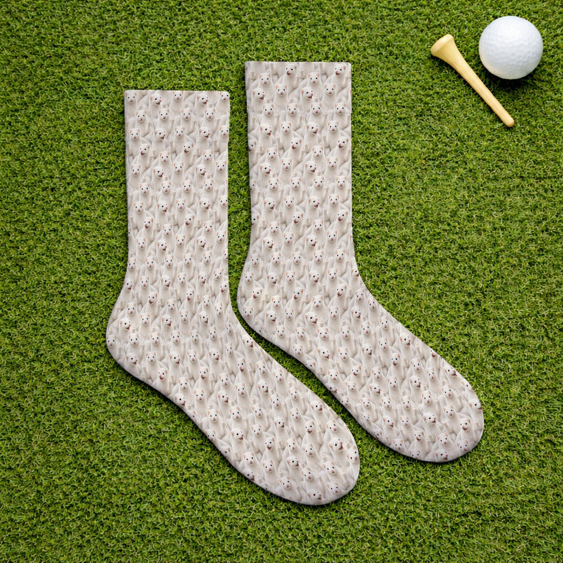 White Ferret Pattern Golf Socks, Funny Ferret Golf Sock, Golf Gift For Golfer