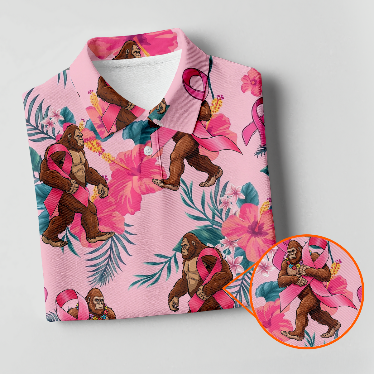 Bigfoot Pink Ribbon Floral Breast Cancer Polo Shirt, Women’s Golf Polo, Ladies Golf Top