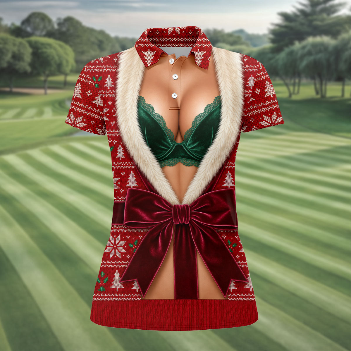 Funny Festive Christmas Costume Polo Shirt, Women’s Golf Polo, Golf Tops For Women