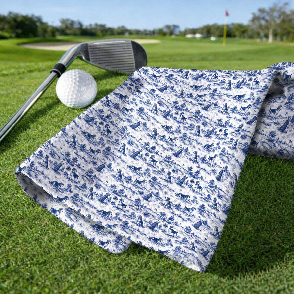 Beagle Toile De Jouy Golf Towel, Vintage Dog Pattern Golf Towels, Beagle Lover Golf Gift