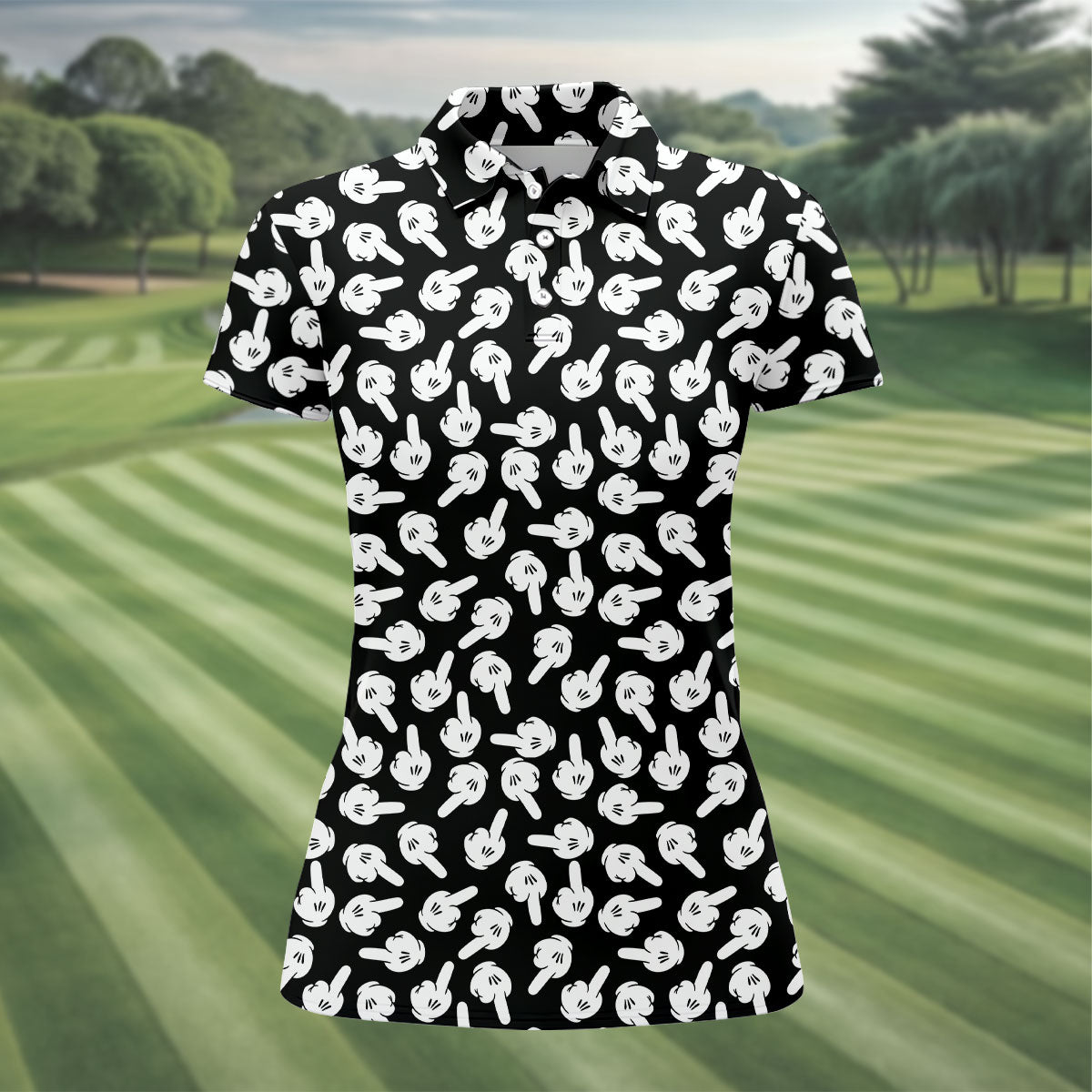Funny Middle Finger Hand Golf Polo Shirt, Golf Shirts For Women, Women’s Golf Polo