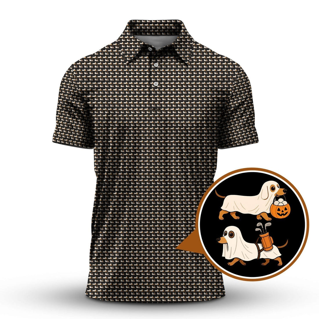 Funny Dachshund Golf Shirt For Men, Pattern Golf Shirt, Halloween Golf Shirt For Golfer