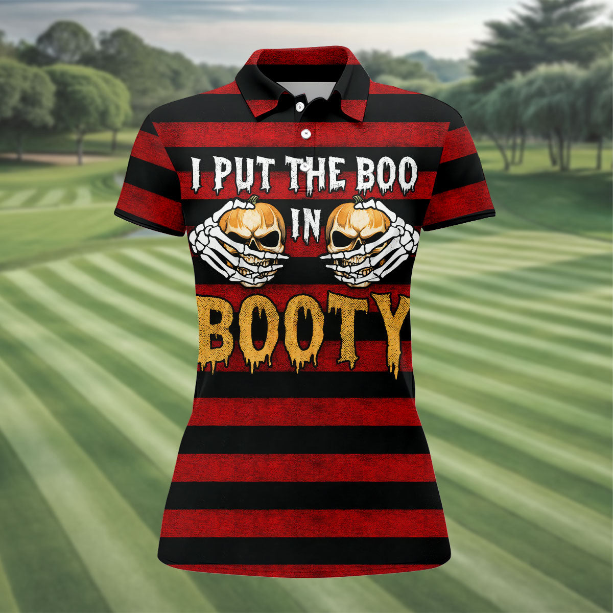 I Put The Boo In Booty Halloween Golf Polo Shirt, Women's Golf Tops, Golf Polo For Women