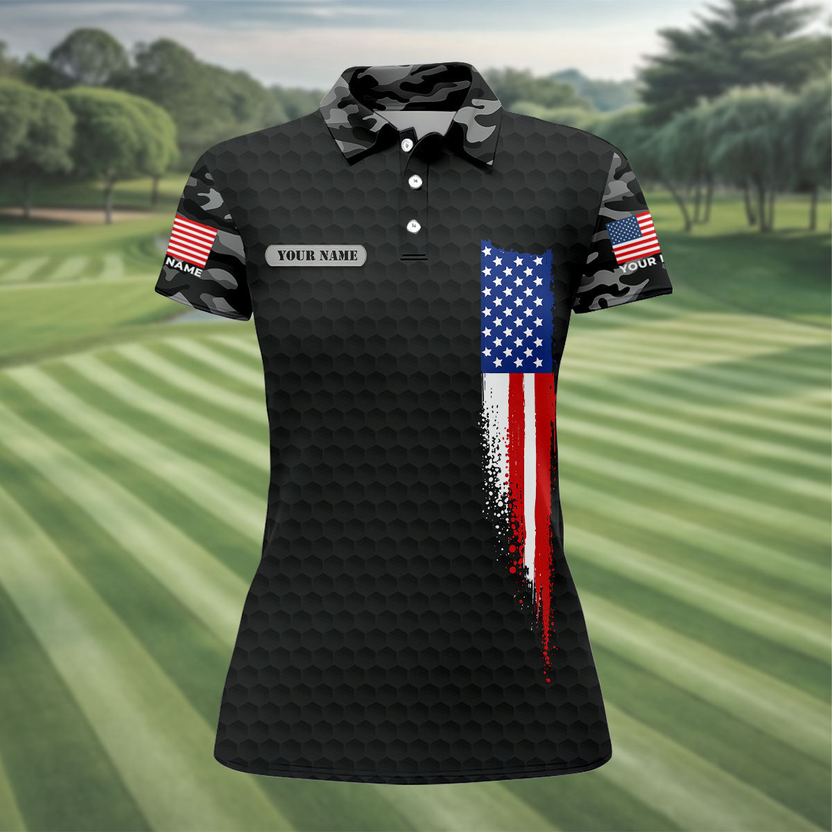 250 Years Of Freedom Black Camo Patriotic Golf Shirt, 4th Of July Golf Shirt For Women
