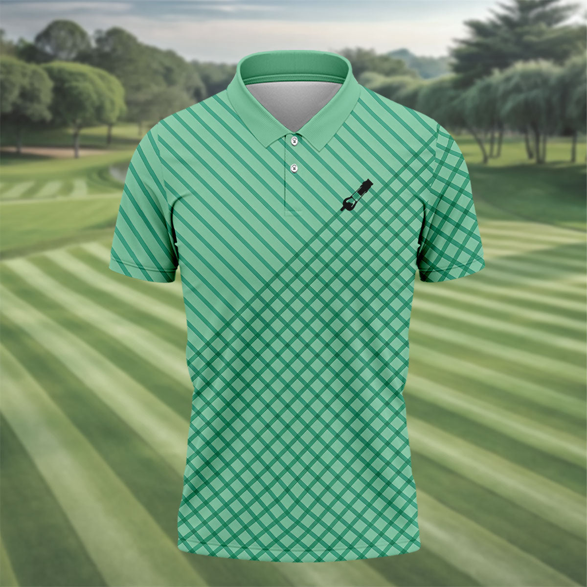Turf Dad Lawn Mower Logo Cross Pattern Father's Day Golf Shirt, Dad Golf Shirt, Golf Gift For Dad