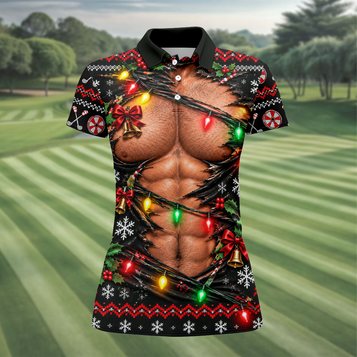 Christmas Ripped Muscle Polo Shirt, Christmas Golf Shirt For Women, Womens Golf Tops