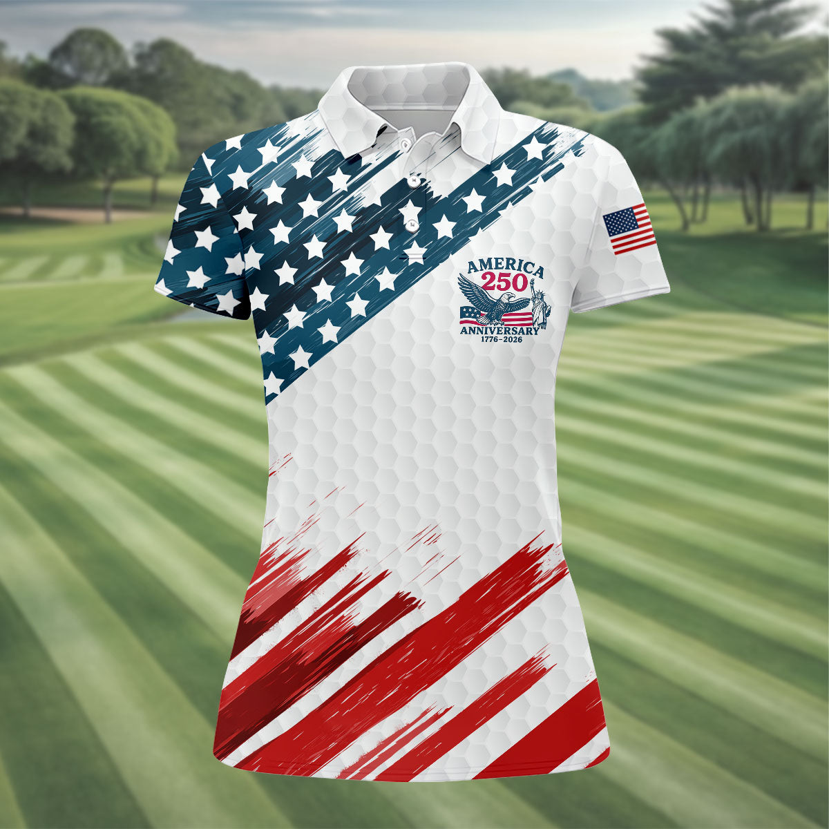 We The People Funny Statue Of Liberty US Flag Golf Shirt, 250 Years 4th Of July Golf Shirt For Women