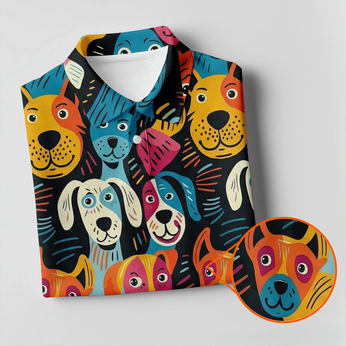 Happy Dog Faces Hawaiian Golf Shirt, Funny Golf Shirt, Abstract Animal Golf Shirts For Men