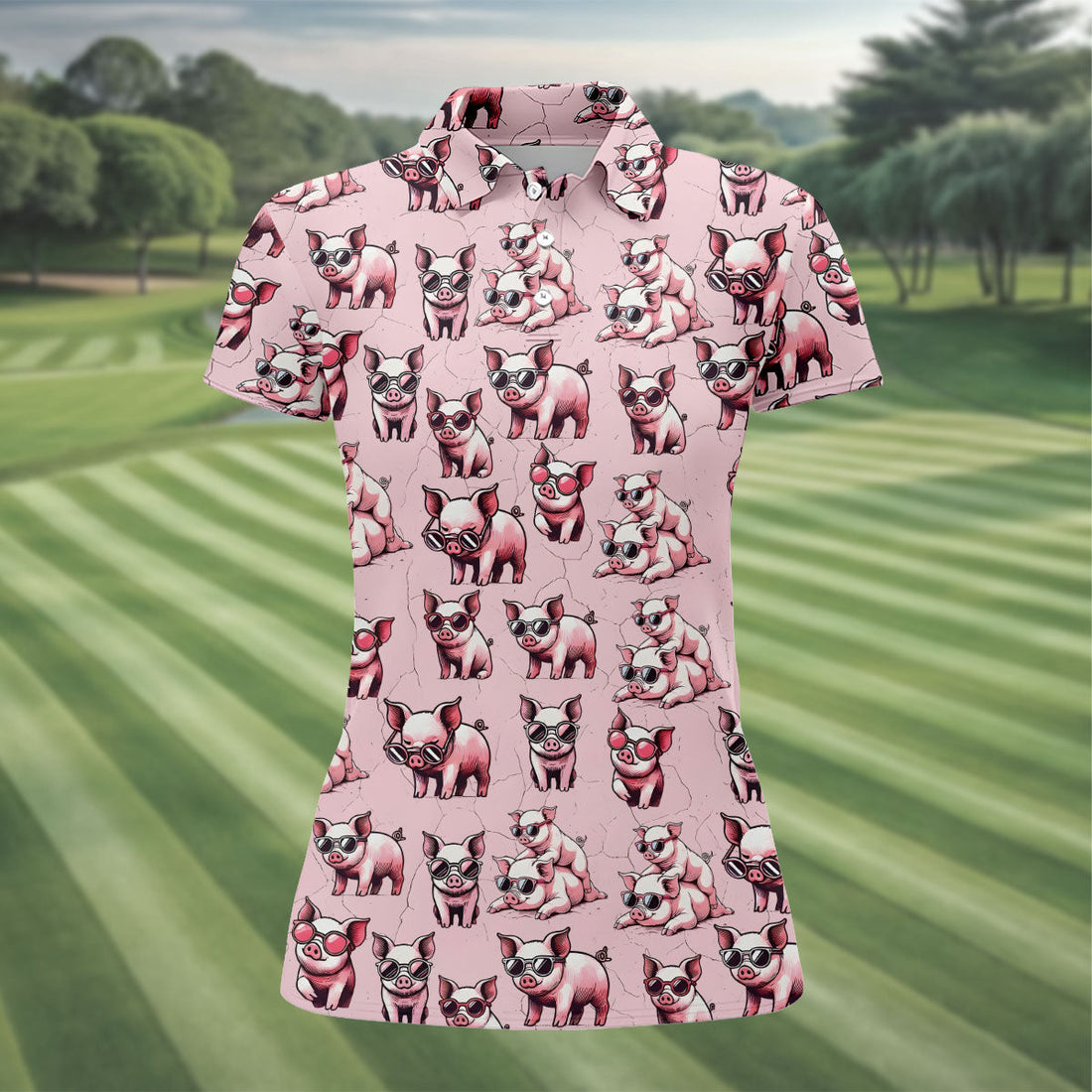 Cute Piglets Wearing Sunglasses Hawaiian Golf Polo, Golf Tops For Women, Golfing Apparel