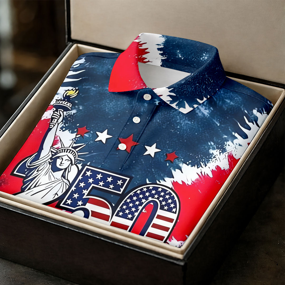 250th Anniversary Red White Blue Tie Dye Print Patriotic Golf Shirt, 4th Of July Golf Shirt For Women