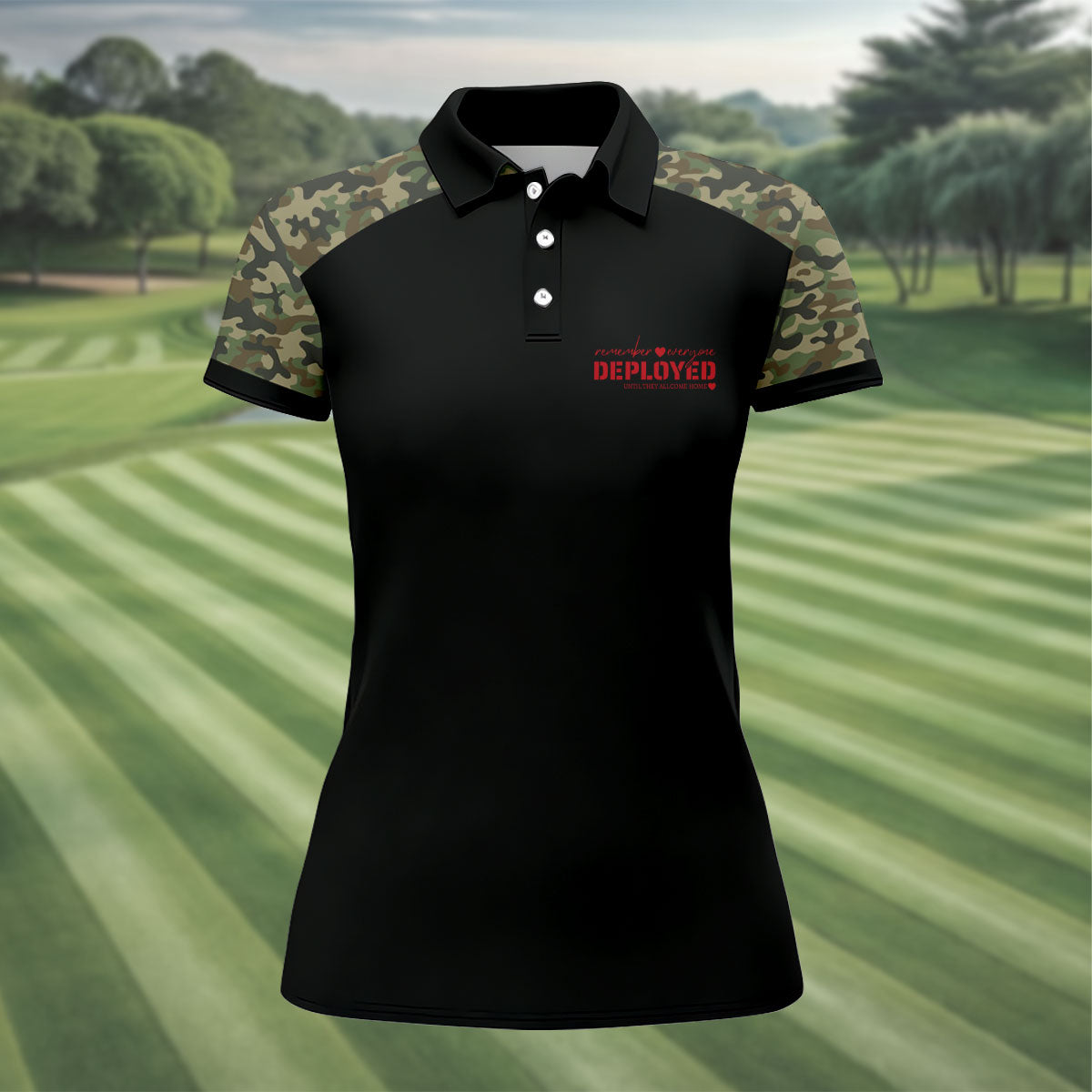 Remember Everyone Deployed Camo Black Patriotic 4th Of July Golf Shirt, 250th Anniversary Golf Shirt For Women