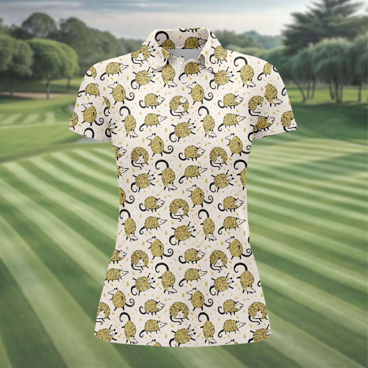 Cute Opossum Seamless Pattern Ladies Golf Tops, Golf Shirt For Women, Ladies Golf Shirts