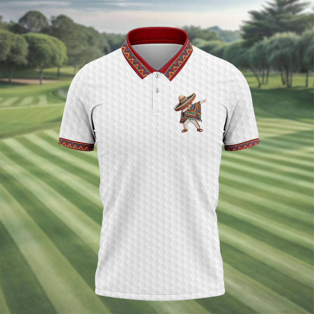 Cinco De Mayo Celebration Golf Ball Pattern White Golf Shirt, Polo Shirts For Men