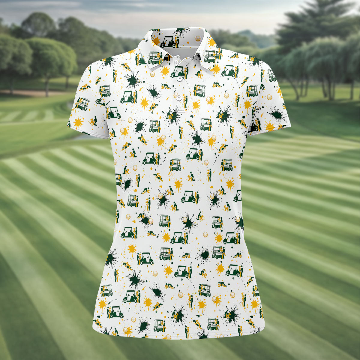 Funny Golf Cart Adult Humor Pattern Polo Shirt, Golf Shirts For Women, Women's Golf Apparel