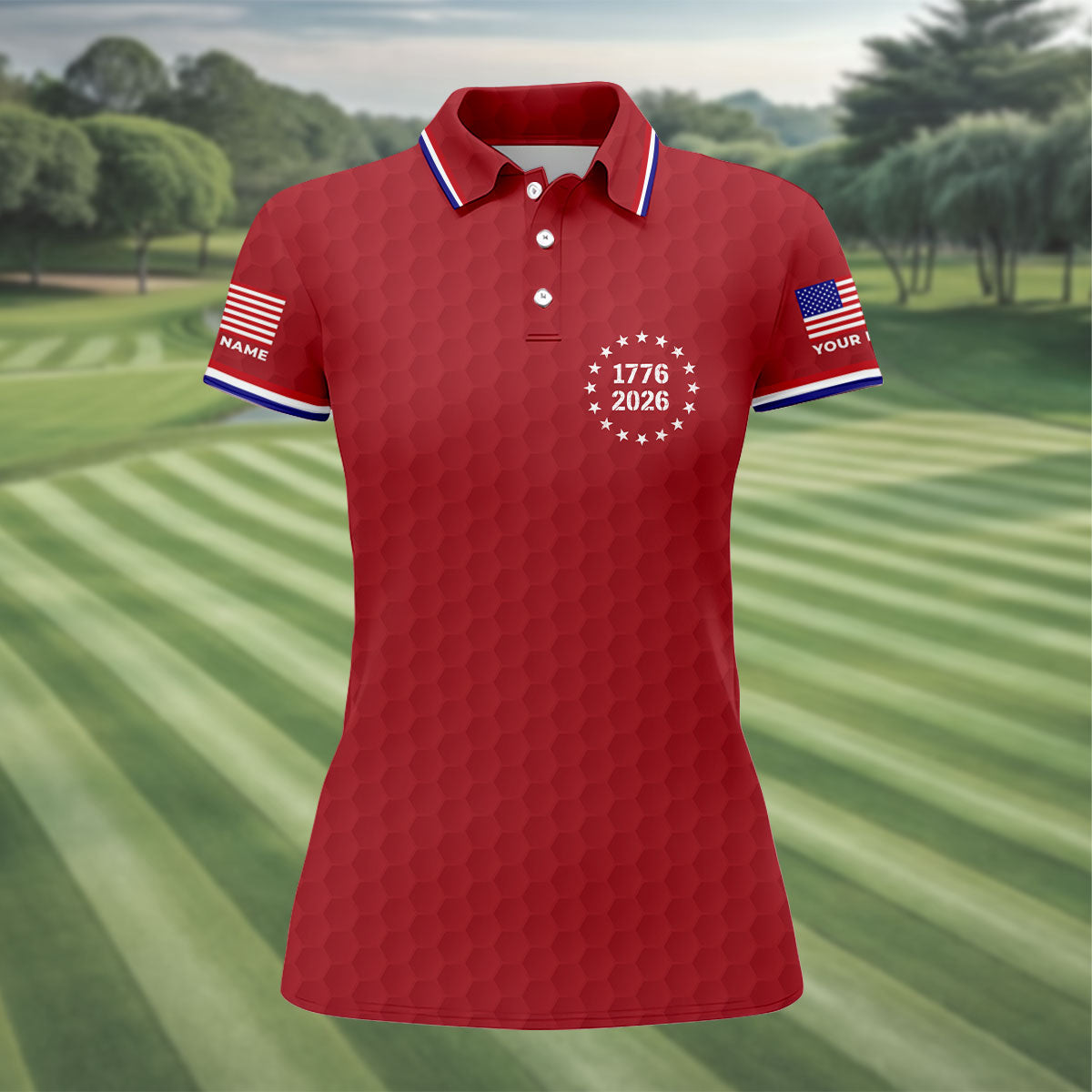 250 Years Quarter Millennnial Golf Ball Pattern Red Patriotic Golf Shirt, 4th Of July Golf Shirt For Women
