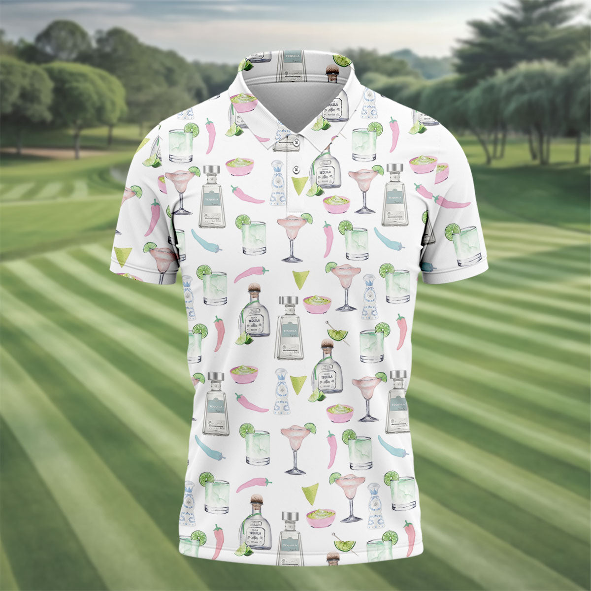 Pink Margarita Glass Tequila Lover Pastel Theme Golf Tops For Men, Polo Shirts For Men, Golf Shirts For Men