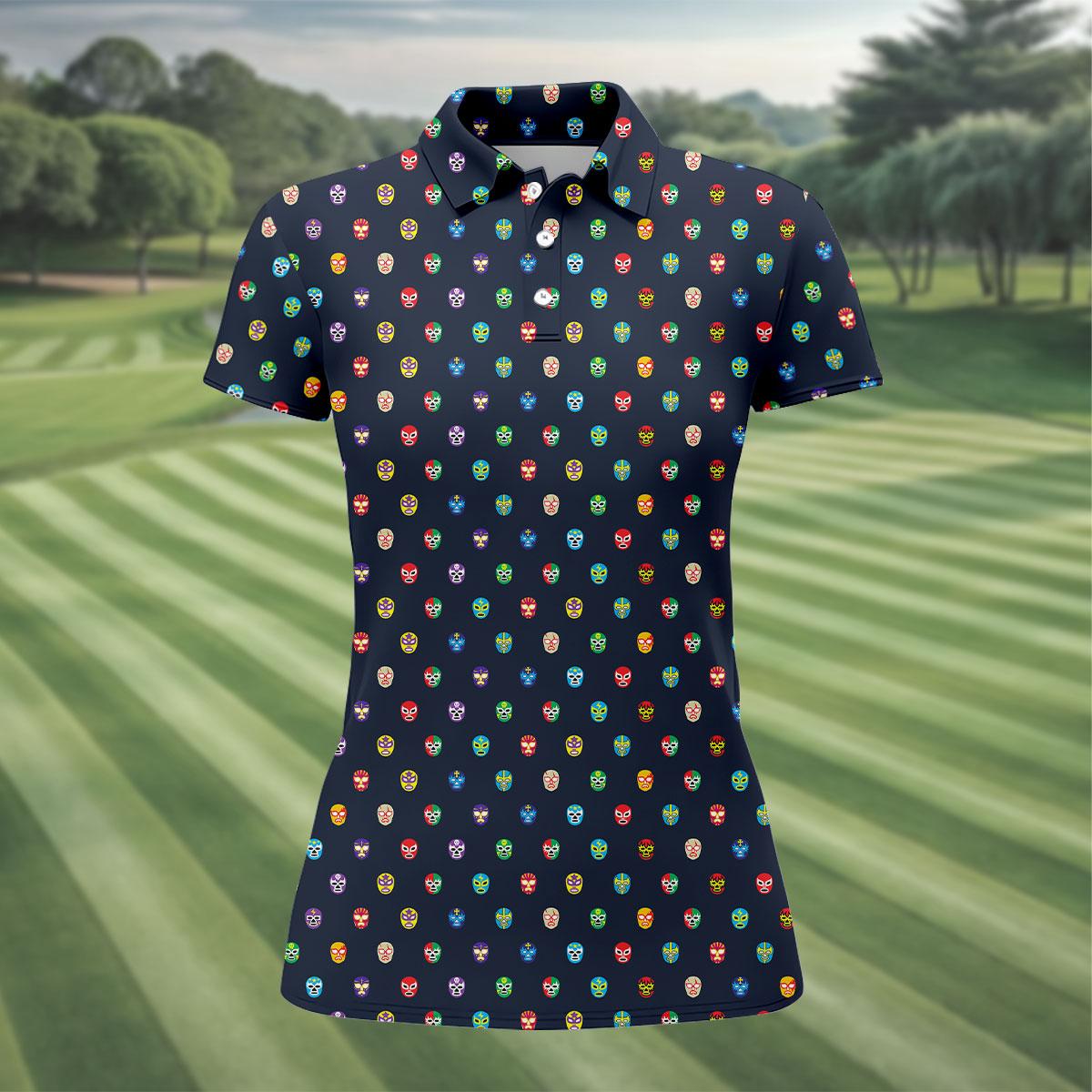 Lucha Libre Mask Seamless Pattern Cinco De Mayo Celebration Fiesta Themed Golf Shirt For Women