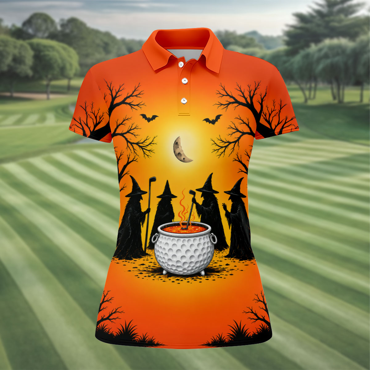 Witch Cauldron Halloween Golf Polo Shirt, Women's Halloween Shirt, Women's Golf Polo