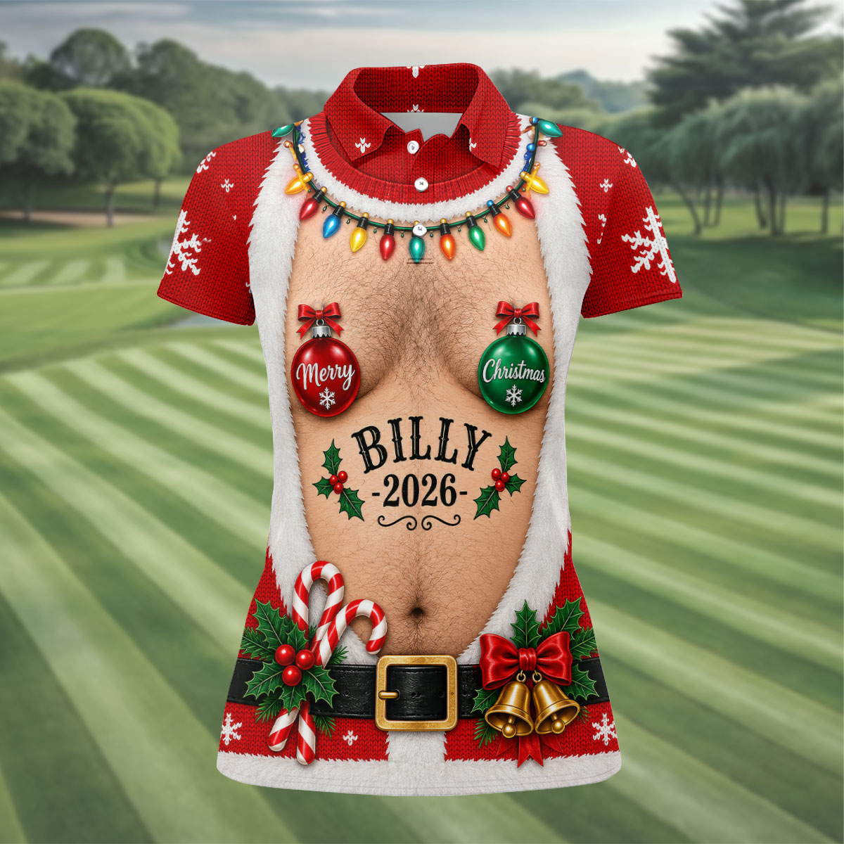 Custom Name Ornament Merry Christmas Golf Shirt, Golf Shirts For Women, Women's Golf Tops