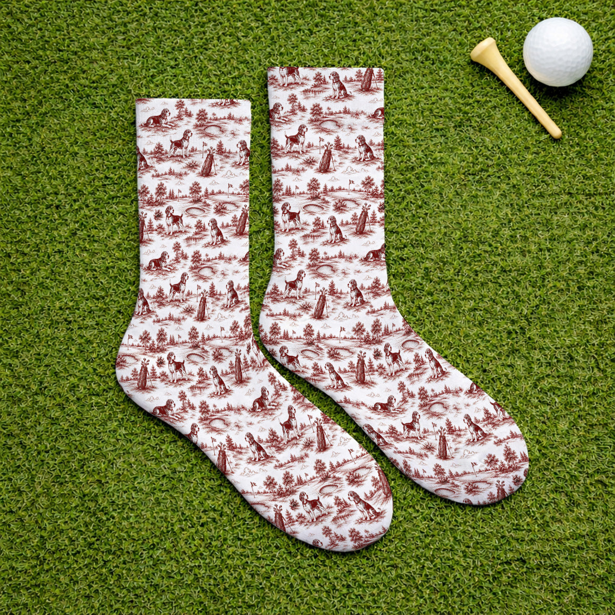 Beagle Toile De Jouy Golf Sock, Vintage Dog Pattern Golf Socks, Beagle Lover Golf Gift