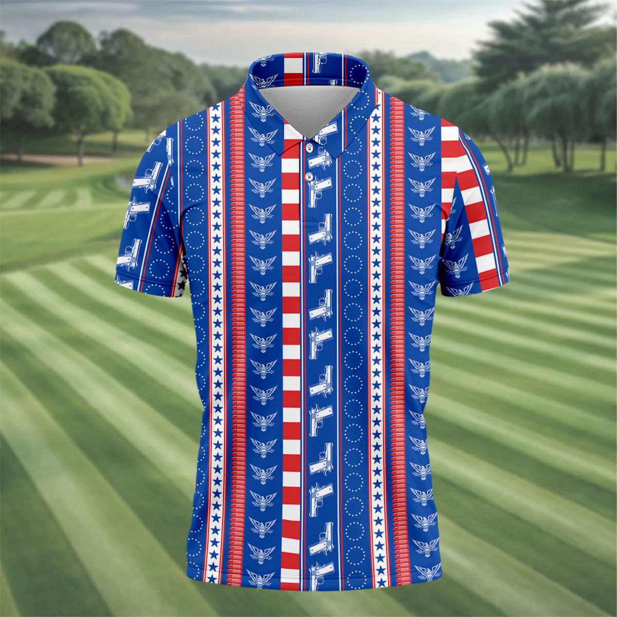 Red White Blue Army Theme Patriotic 4th Of July Golf Shirt, 250 Years Golf Shirts For Men
