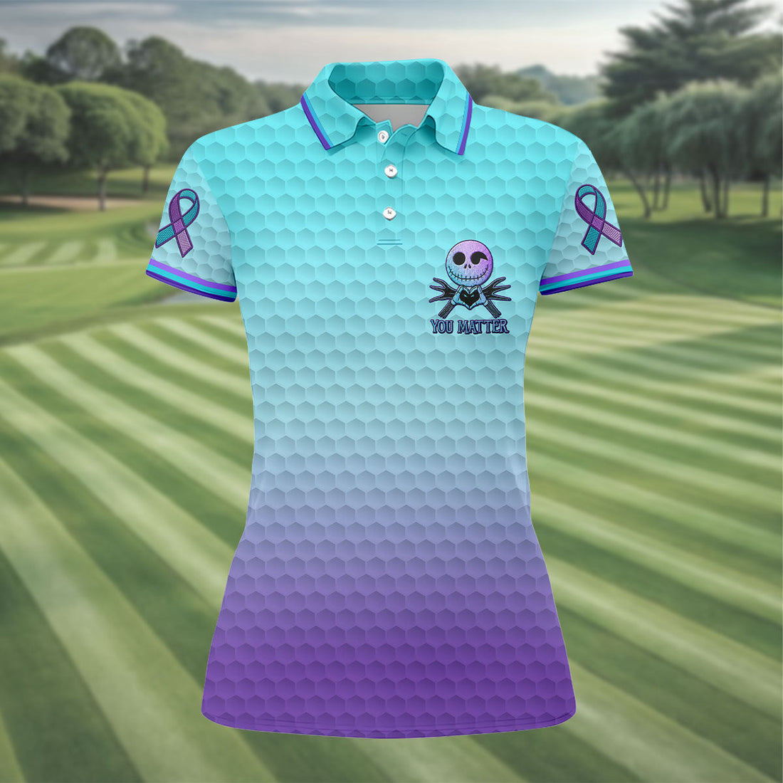 You Matter Suicide Prevention Skeleton Pocket Logo Golf Shirts For Women, Women’s Golf Polo