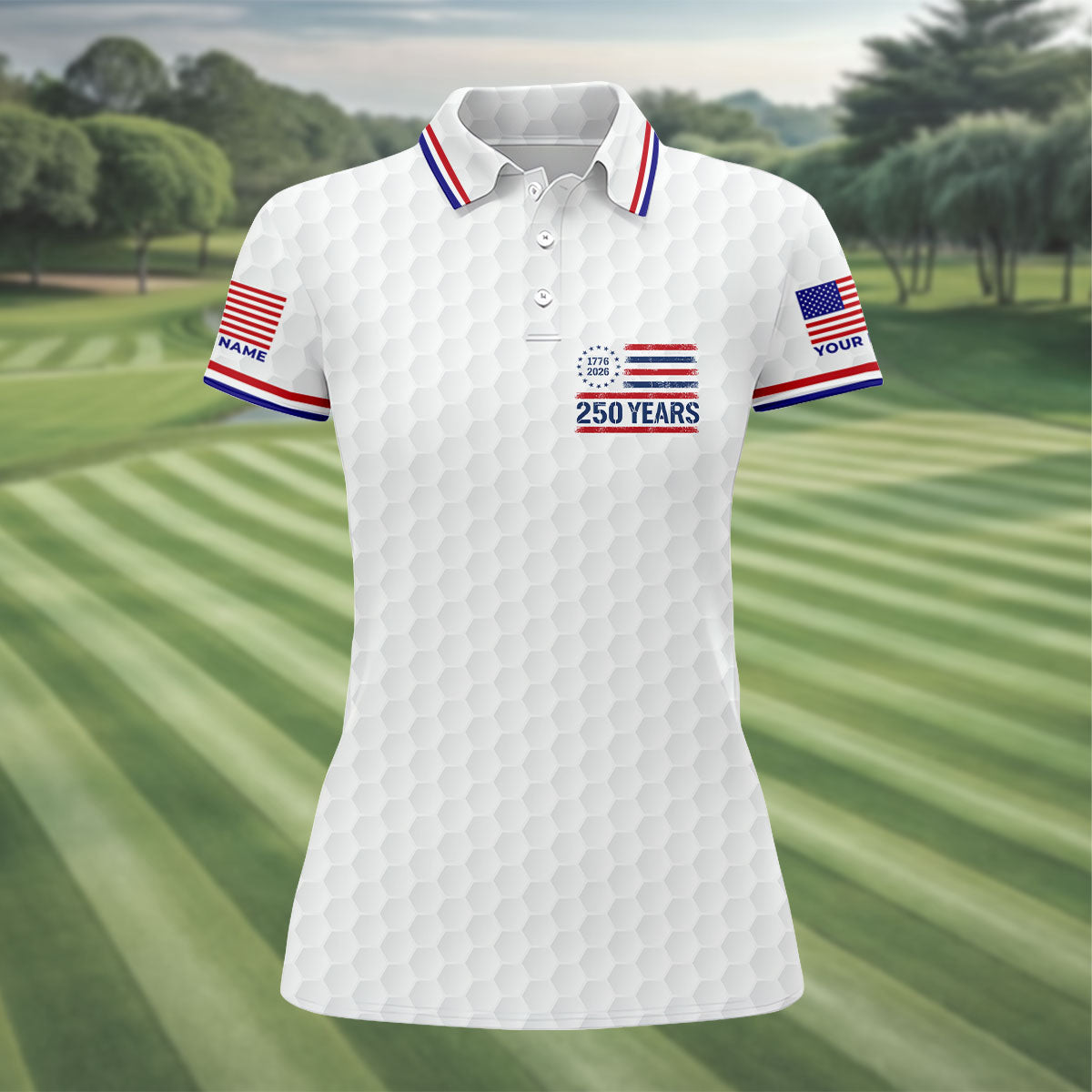 One Nation Under God We The People White Golf Shirt, 250 Years 4th Of July Golf Shirt For Women