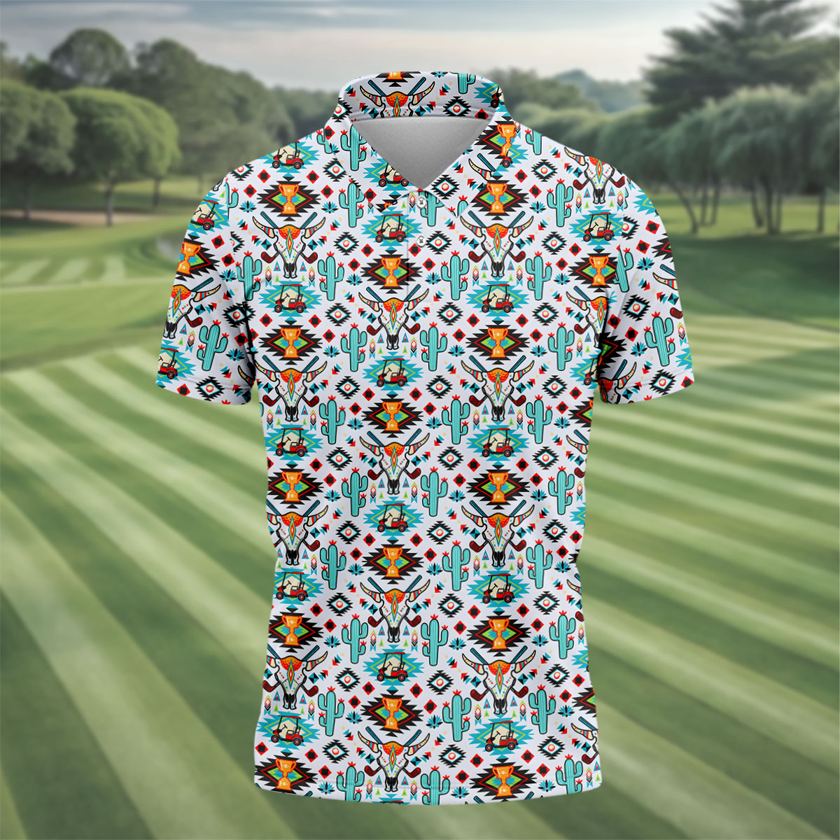 Southwestern Golf Pattern Polo Shirt, Golf Polo Shirts For Men, Mens Golf Apparel