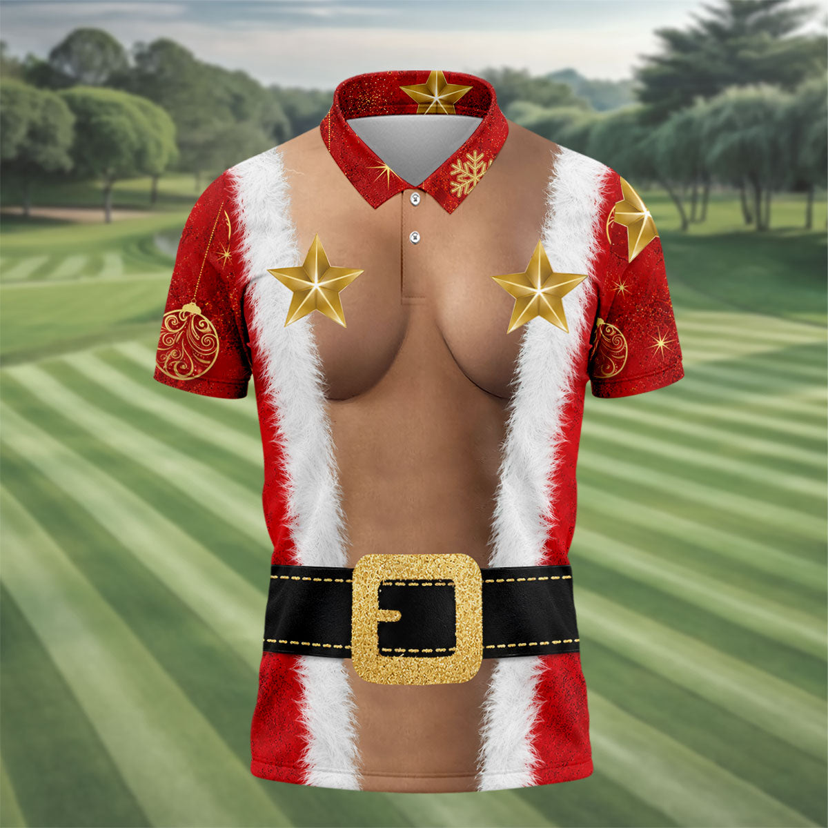 Christmas Santa Suit Gold Star Polo Shirt, Mens Golf Polo, Golf Shirts For Men