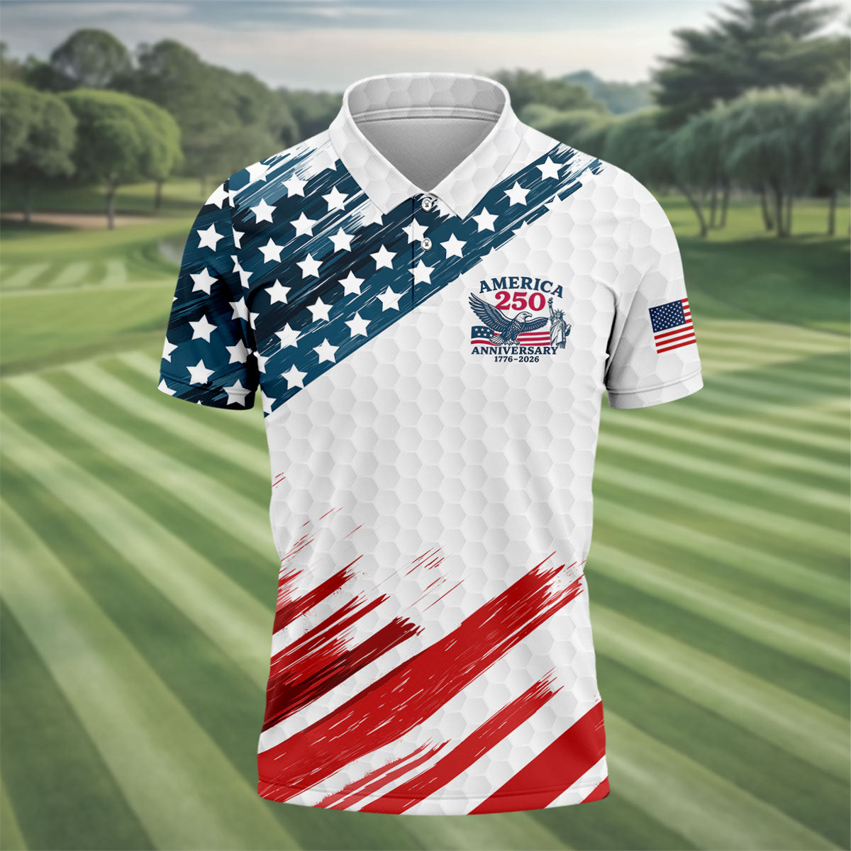 We The People Funny Statue Of Liberty US Flag Golf Shirt, 250 Years 4th Of July Golf Shirts For Men