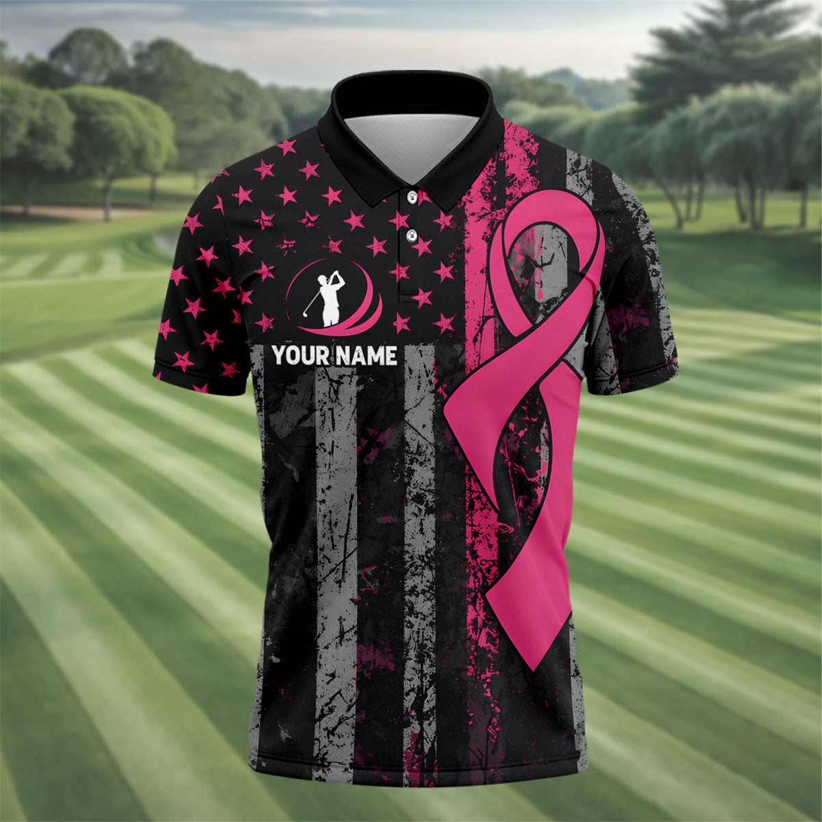 Custom Play For Pink Breast Cancer Golf Polo Shirt, Men's Golf Shirt, Printed Golf Shirts