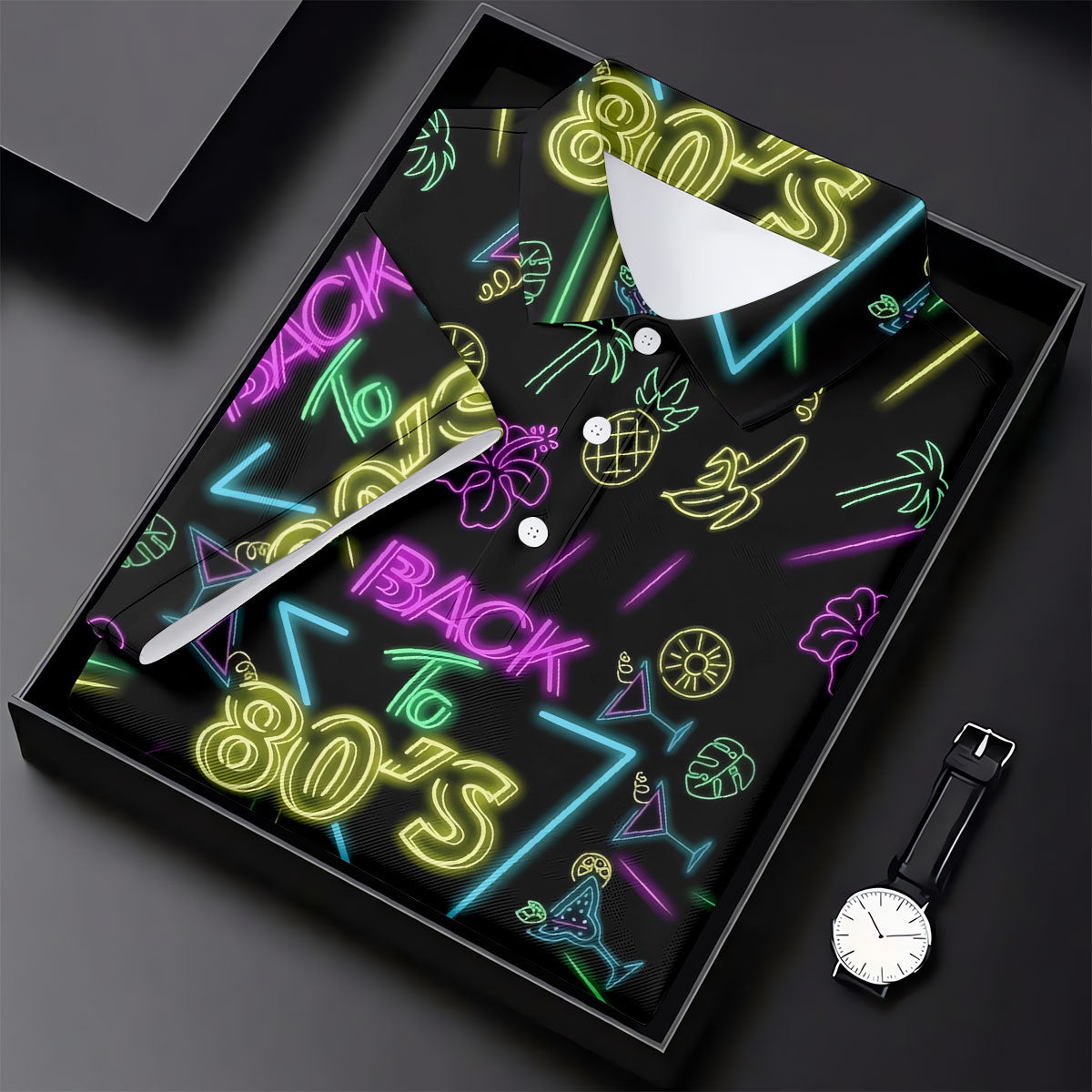 Back To 80's Neon Pattern Hawaiian Golf Shirt, Tropical Vibe Golf Shirt For Women