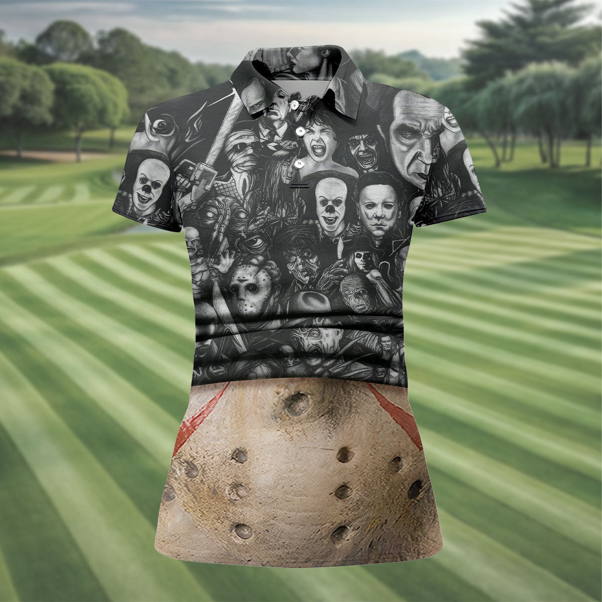 Hockey Mask Horror Character Halloween Polo Shirt, Women’s Golf Polo, Ladies Golf Shirts