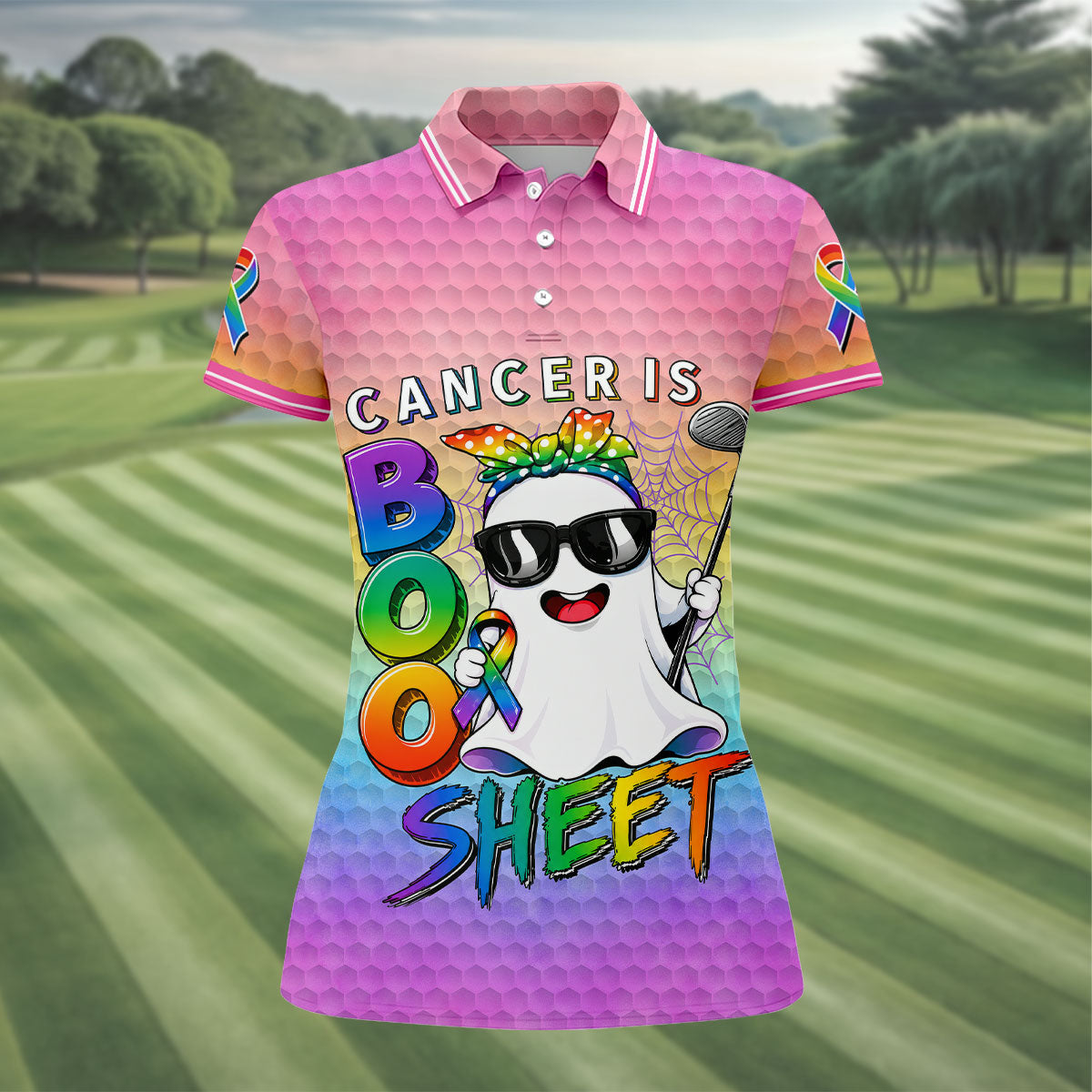 Cancer Is Boo Sheet Ghost Golf Polo Shirt, Women's Golf Polo, Golf Tops For Women
