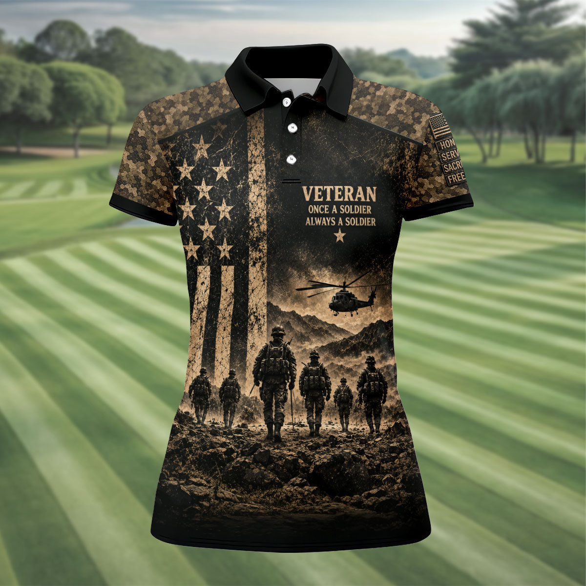 Once A Soldier Helicopter Golf Polo Shirt, Veterans Day Golf Shirt, Womens Golf Tops