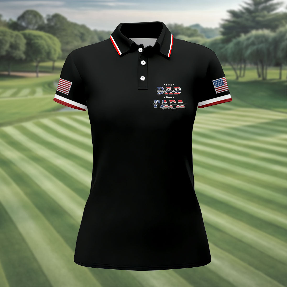Black First Dad Now Grandpa Golf Polo Shirt, Women’s Golf Polo, Golf Shirts For Women