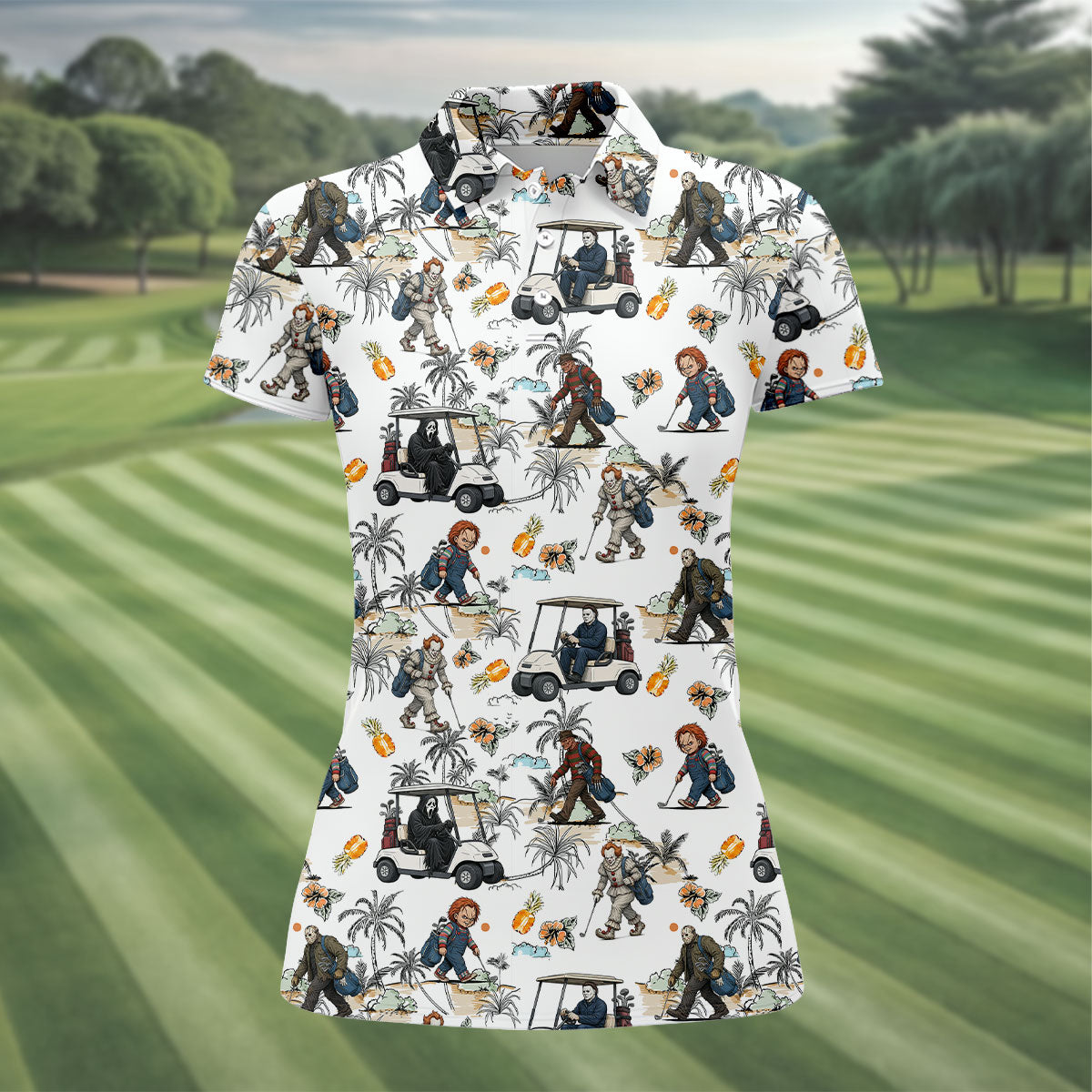 Golfing Horror Character Halloween Golf Shirt, Women's Golf Apparel, Golf Polo For Women