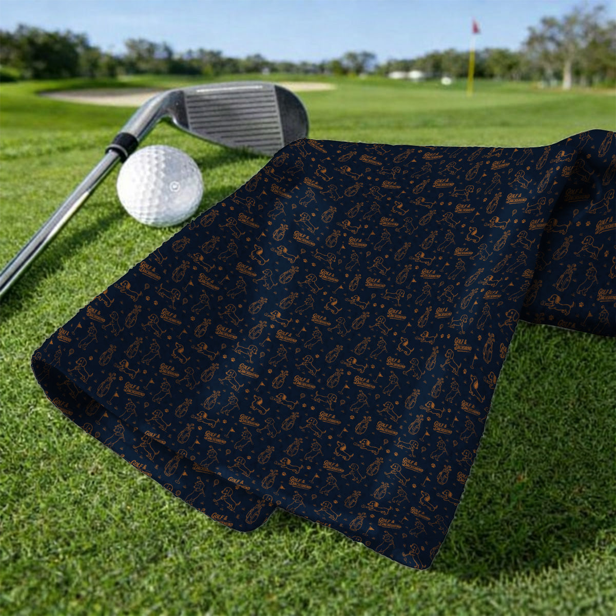 Golf & Dachshund Pattern Towels, Wiener Dog Golf Towel For Golfer, Funny Doxie Lover Gift