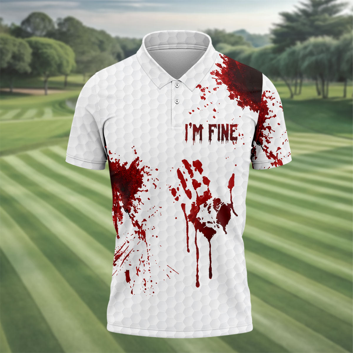 I'm Fine Bloody Halloween Golf Polo Shirt, Golf Polo Shirts For Men, Printed Golf Shirts